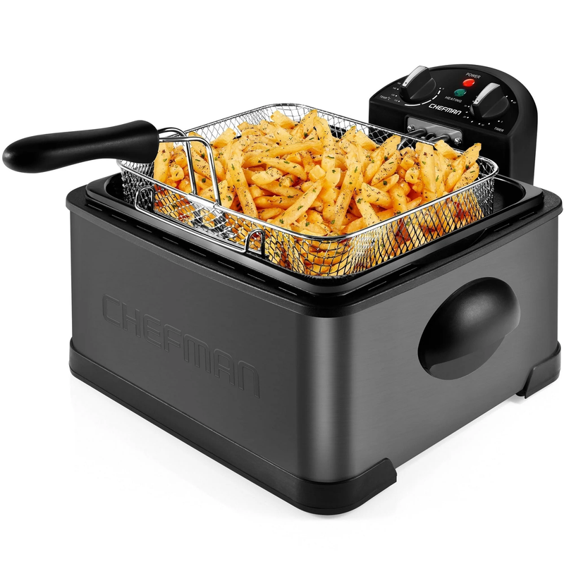4.5L Deep Fryer, XL Capacity, Adjustable Temperature & Timer - Black Stainless S10