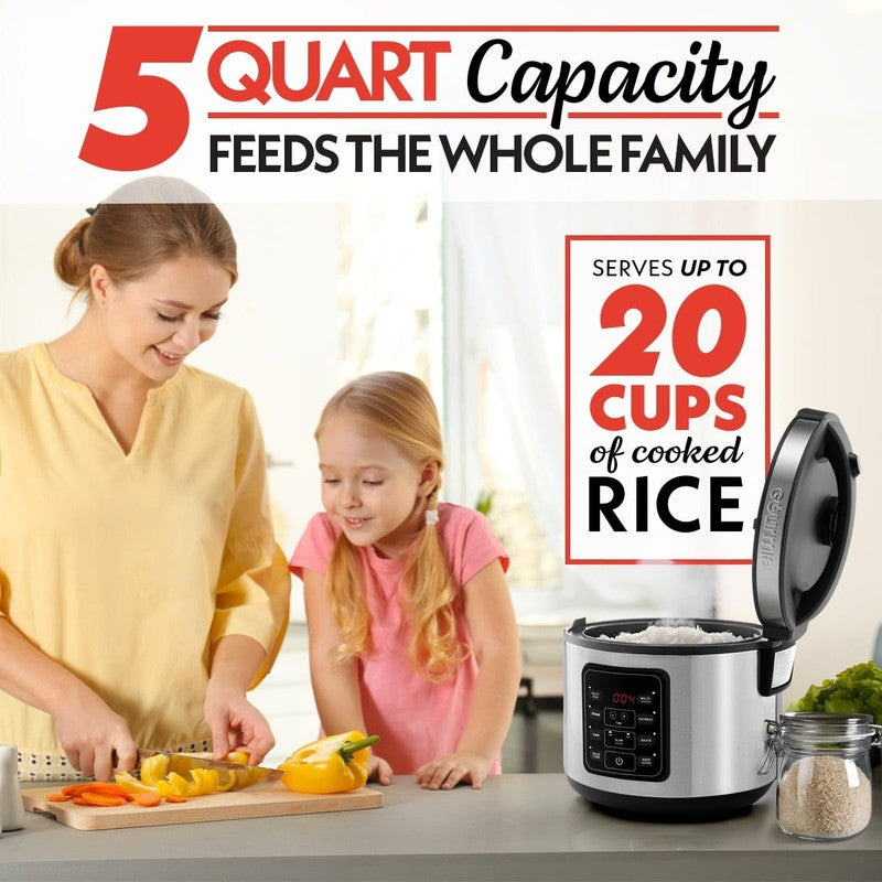 5 Qt Rice Cooker & Steamer, 20 Cup Cooked (10 Cup Uncooked) Stainless Steel5
