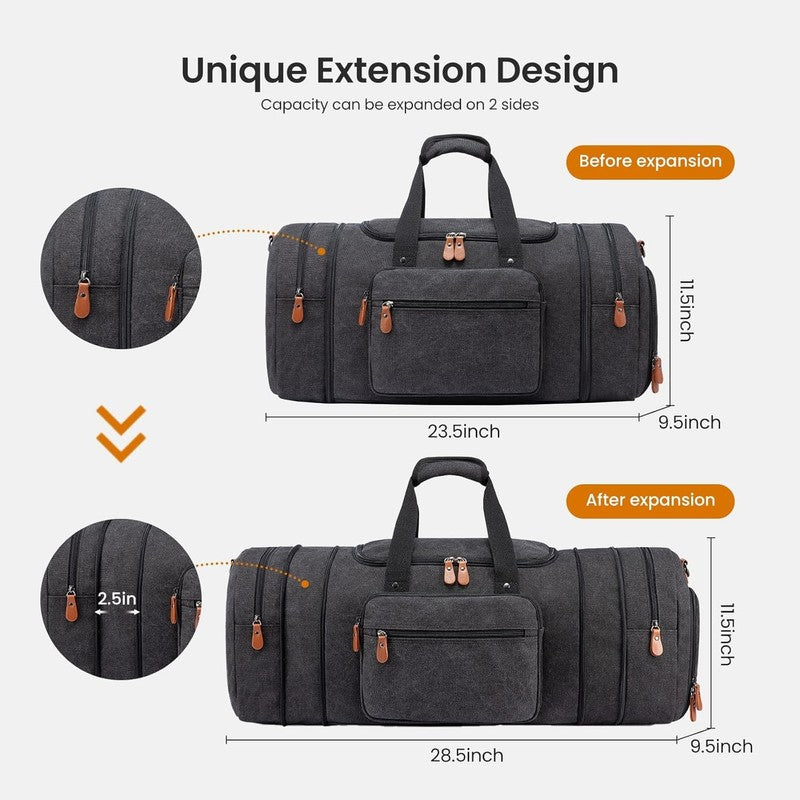 Canvas Travel Duffle Bag Dark Grey Carry On w/ Shoe Compartment Toiletry2