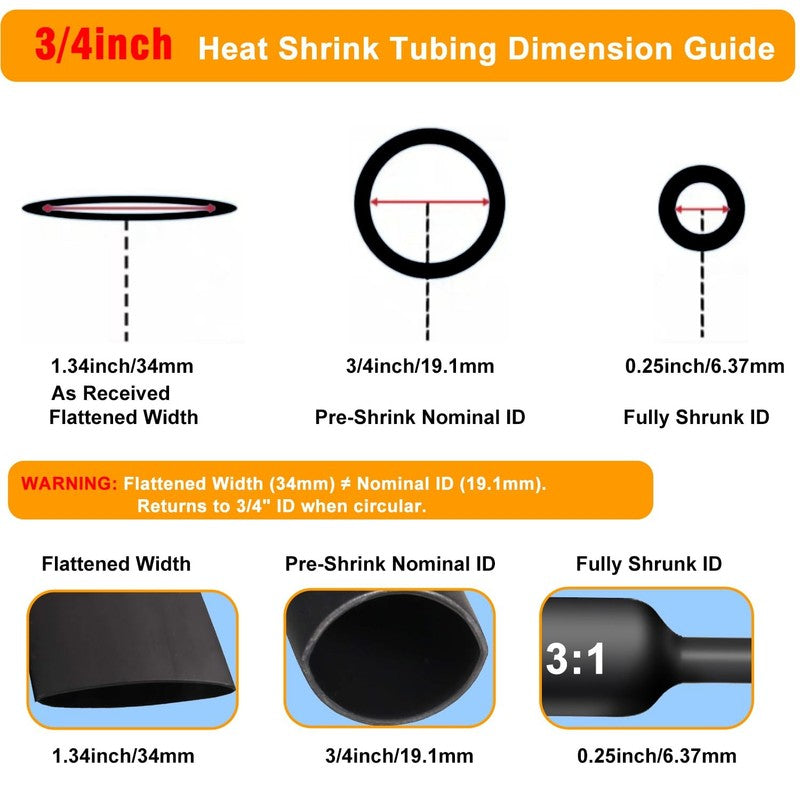 3/4" Waterproof Heat Shrink Tubing - 10ft Dual Wall Adhesive Black Tube1