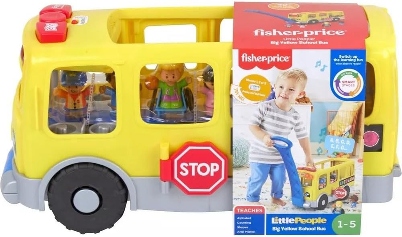 Little People Big Yellow Bus Musical Pull Along Toddler Learning Toy 1+5
