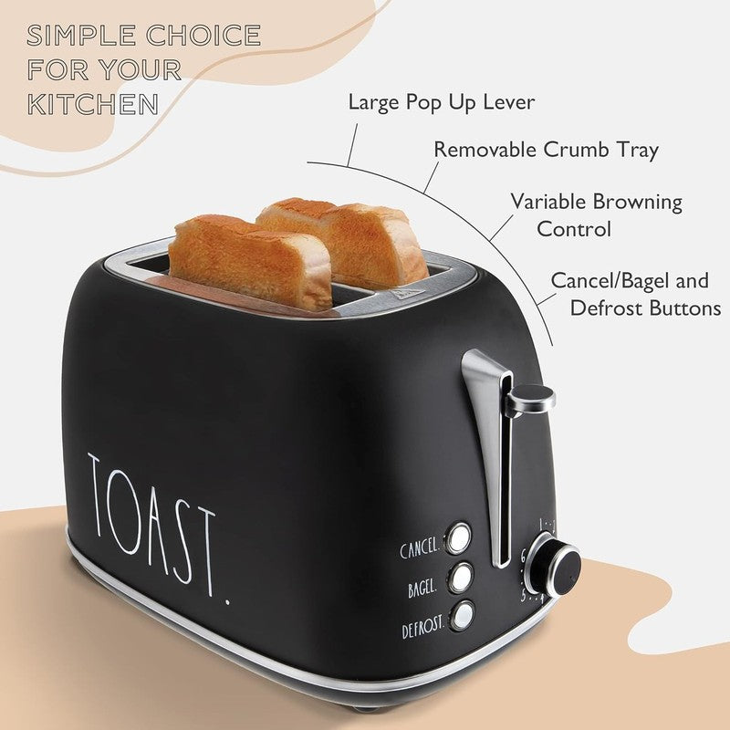 Retro 2 Slice Stainless Steel Toaster Wide Slot 6 Browning Bagel Cancel Black2