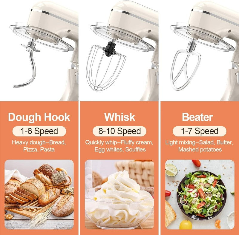 3-in-1 Stand Mixer 6.5QT 660W 10-Speed w/ Dough Hook Whisk Beater2