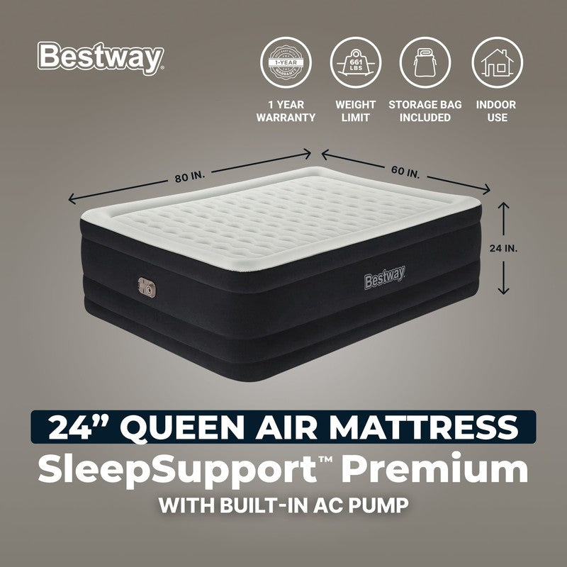 Queen Air Mattress 24in with Built-In AC Pump Comfortable Sleep Support1