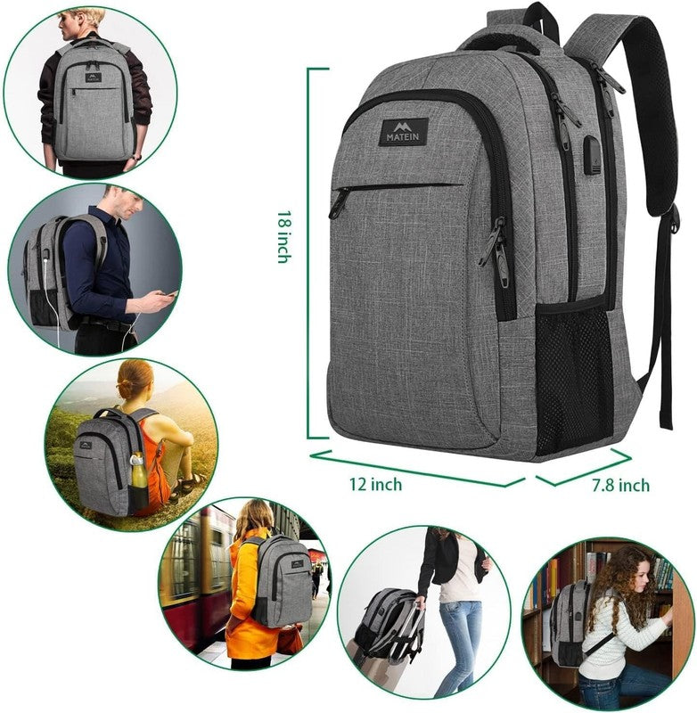 15.6" Travel Laptop Backpack Anti-Theft USB Charging Water-Resistant Grey3