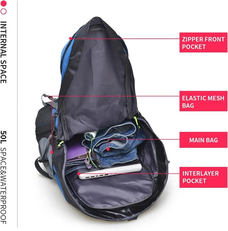 50L Hiking Backpack, Water Resistant Lightweight Outdoor Sport Daypack Travel Ba3