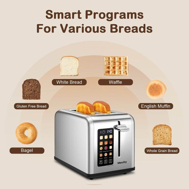 2 Slice Touchscreen Toaster, Stainless Steel, 6 Shade Settings, Reheat, Cancel, 2