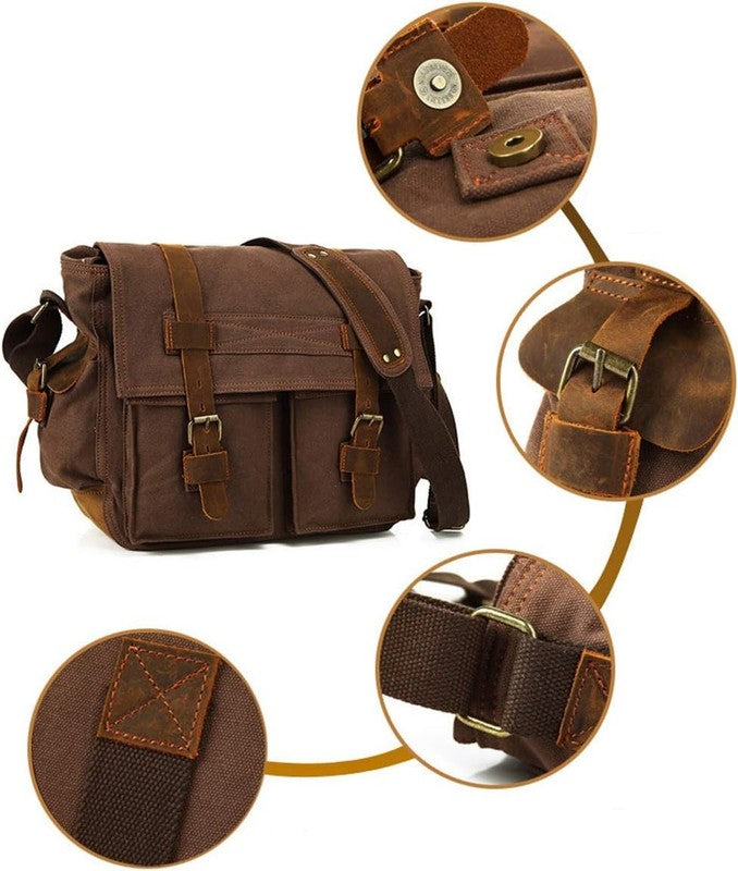 Vintage Leather Canvas Laptop Bag Messenger Bags Medium5