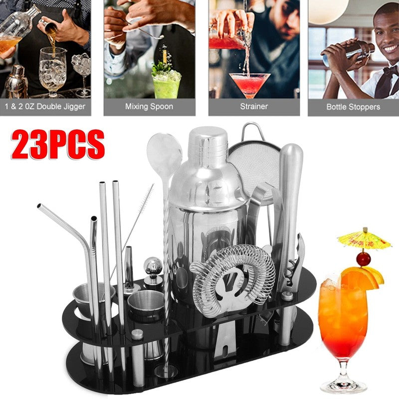 23 Piece Stainless Steel Bartender Cocktail Shaker Set with Bar Tools & Stand7