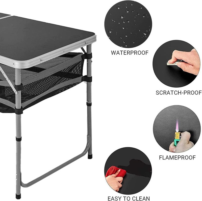 2.7Ft Black Portable Folding Card Table with Adjustable Mesh Storage Bag Card Ta5