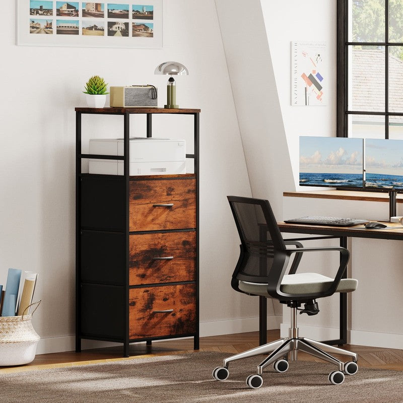 File Storage Cabinet with Adjusted Size 3 Drawers, 4 Wheels Vertical Wood File C3