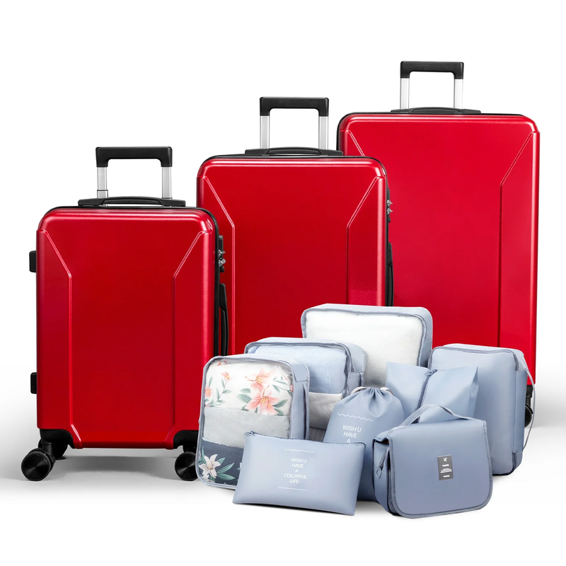 3-Piece Luggage Set with 8 Packing Cubes, Hard Shell Suitcases with Spinner Whee0