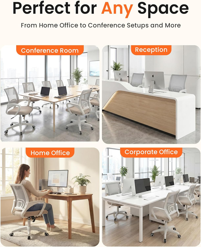 Mesh Office Desk Chair Ergonomic Mid Back Lumbar Support Adjustable Beige6