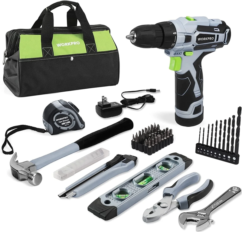 12V Cordless Drill Driver Kit, Power Tool Kit for Home, 61 Piece Hand Tool Set,7