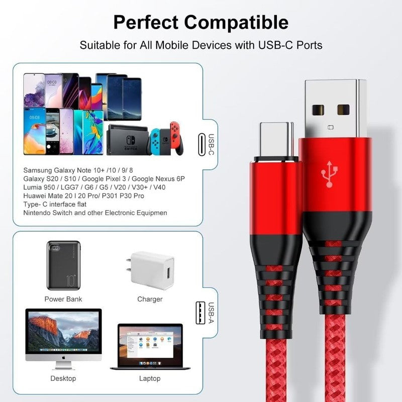 6Ft USB C Cable 3Pack Fast Charging Nylon Braided for Phone & Samsung Galaxy NEW6
