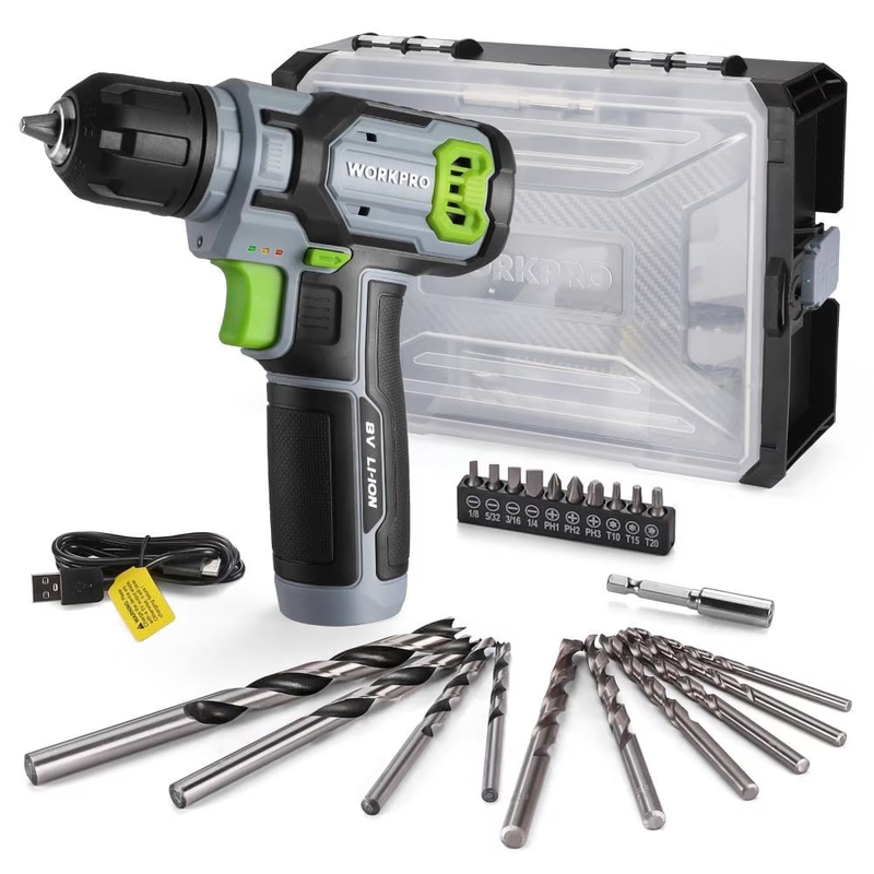 8V Cordless Drill Driver Set 2.0Ah 3/8in Keyless Chuck Tool Box DIY Repair Kit8