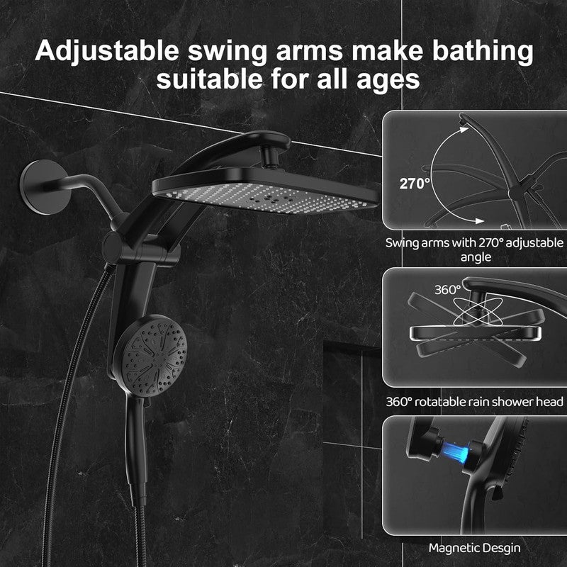 High Pressure Rain Shower Head w/ Handheld Combo Magnetic Docking & Power Jets6