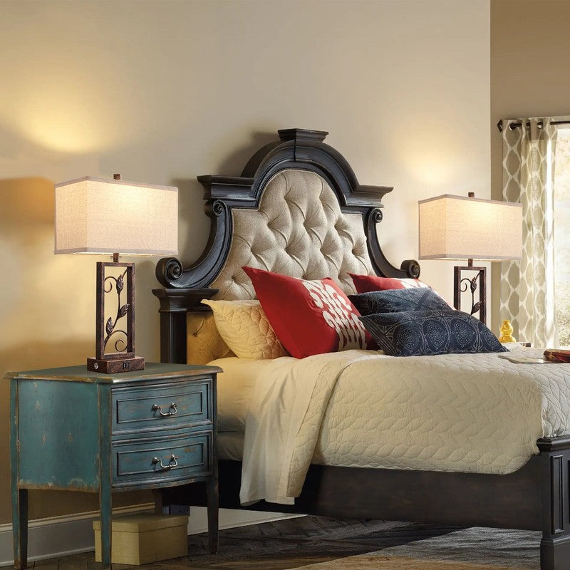 24" Farmhouse Touch Control Table Lamps Set of 2, Rustic Leaf Lamp for Bedroom L2