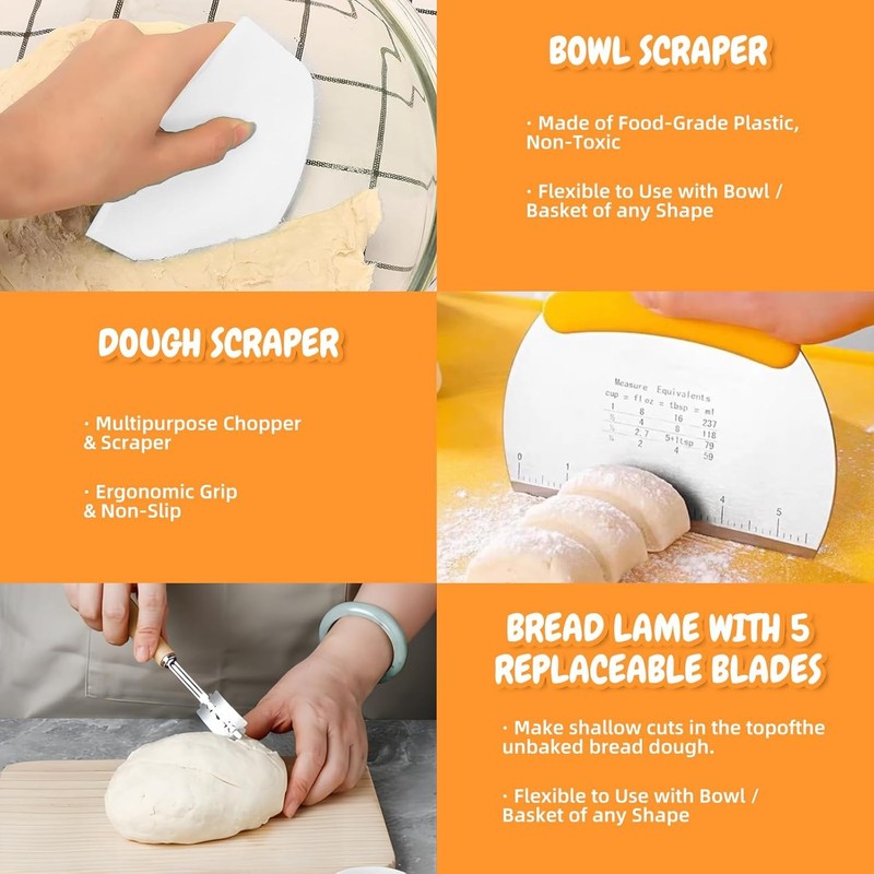 Complete Sourdough Starter Kit 35oz Jar, 15PCS Baking Supplies, Silicone Baskets6