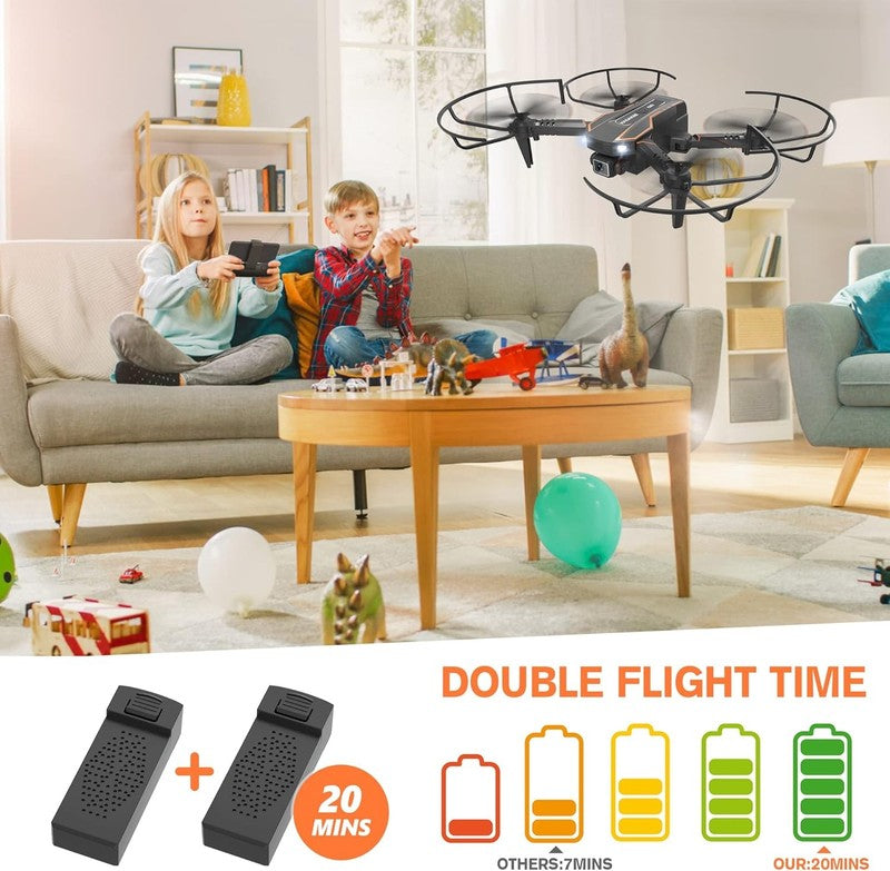 Mini Drone for Kids w/ 1080P Camera, FPV RC Toy, 2 Batteries – Black Gift4