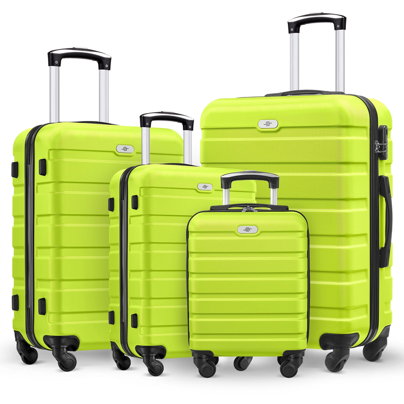 4 Piece Luggage Set Hardside Spinner Suitcase 16 20 24 28 Inch Lime Green0