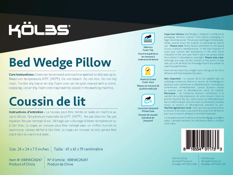 Bed Wedge Pillow 7.5" Sleep Apnea Acid Reflux Back Pain Relief8