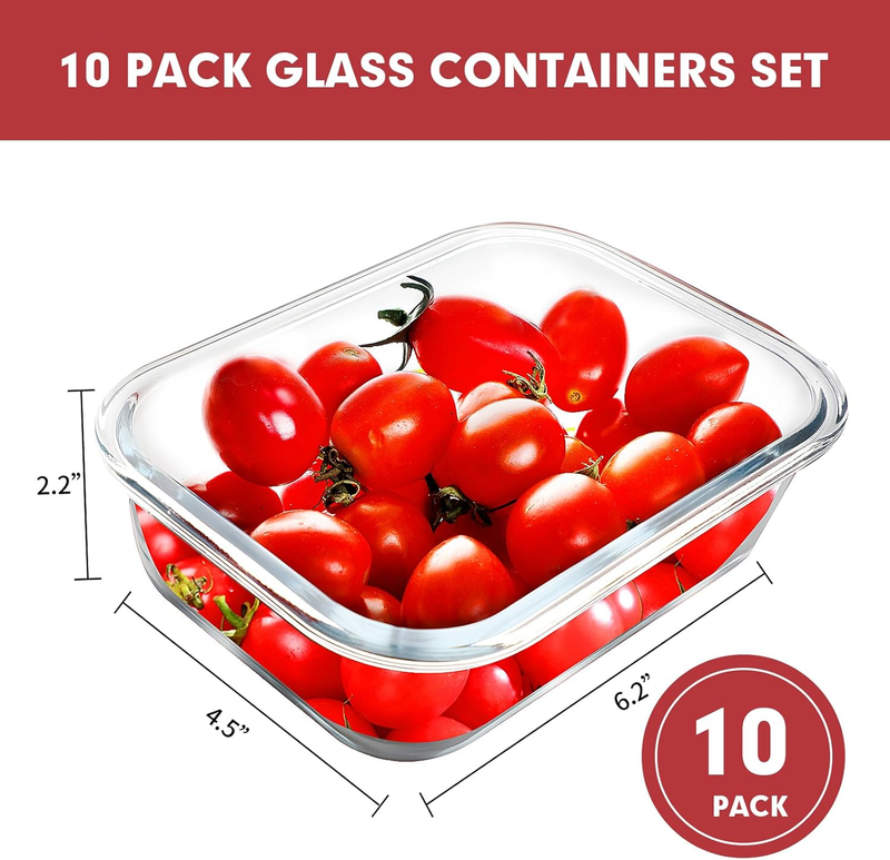 10 Pack 22oz Glass Meal Prep Containers Airtight Lids Red1