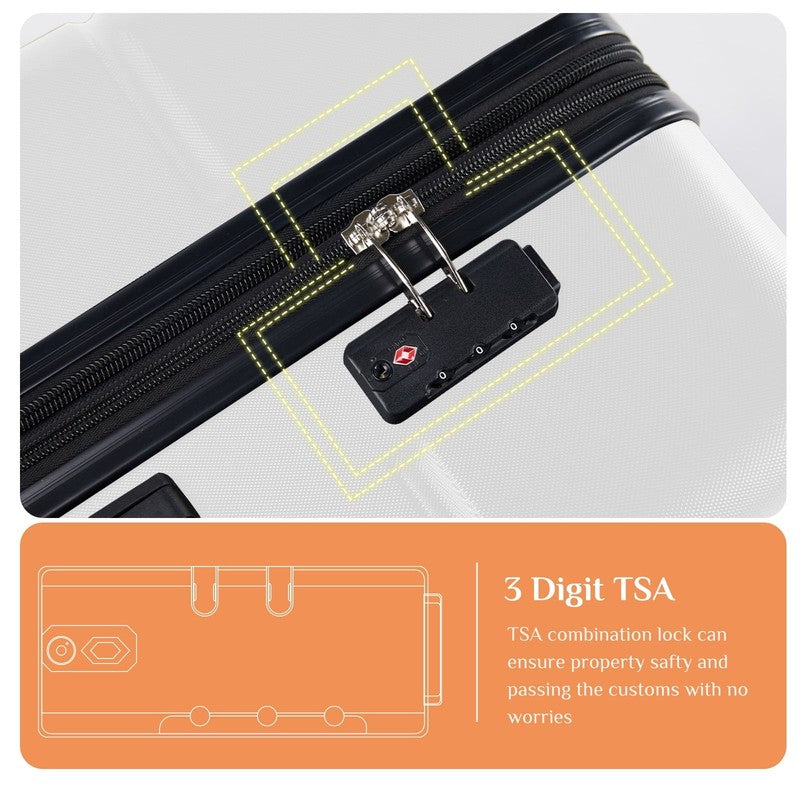 3-Piece Hard Shell Luggage Set ABS Expandable Spinner TSA Lock White3
