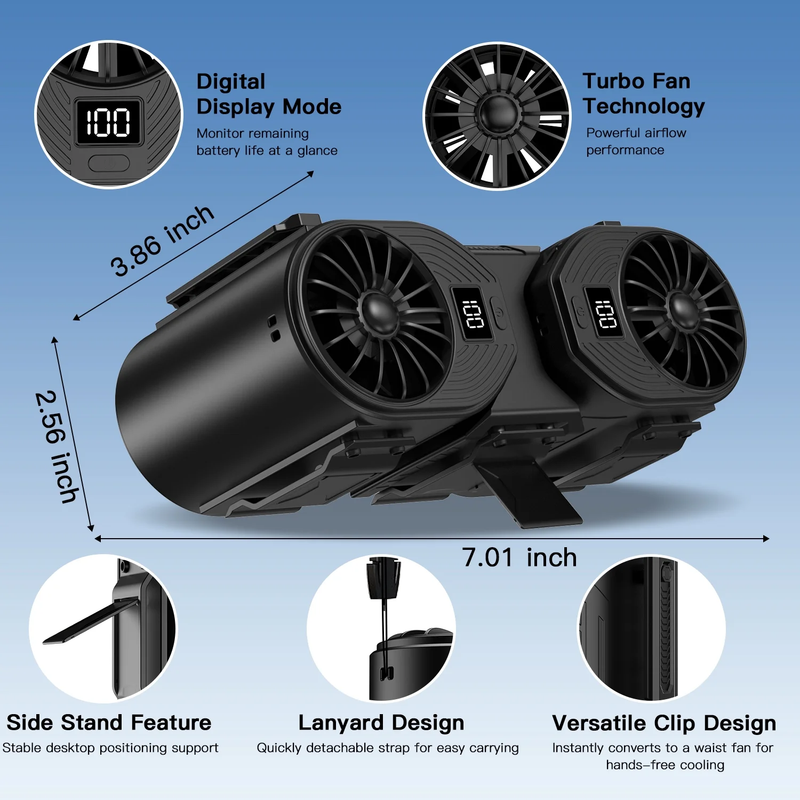 Portable Neck Fan 10,000Mah Battery, 5 Speeds, 3 In 1 Wearable Personal Cooling5