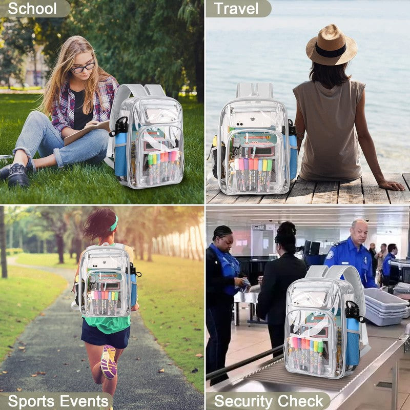 Clear Backpack, Heavy Duty PVC Transparent Backpack Stadium Approved with Reinfo3
