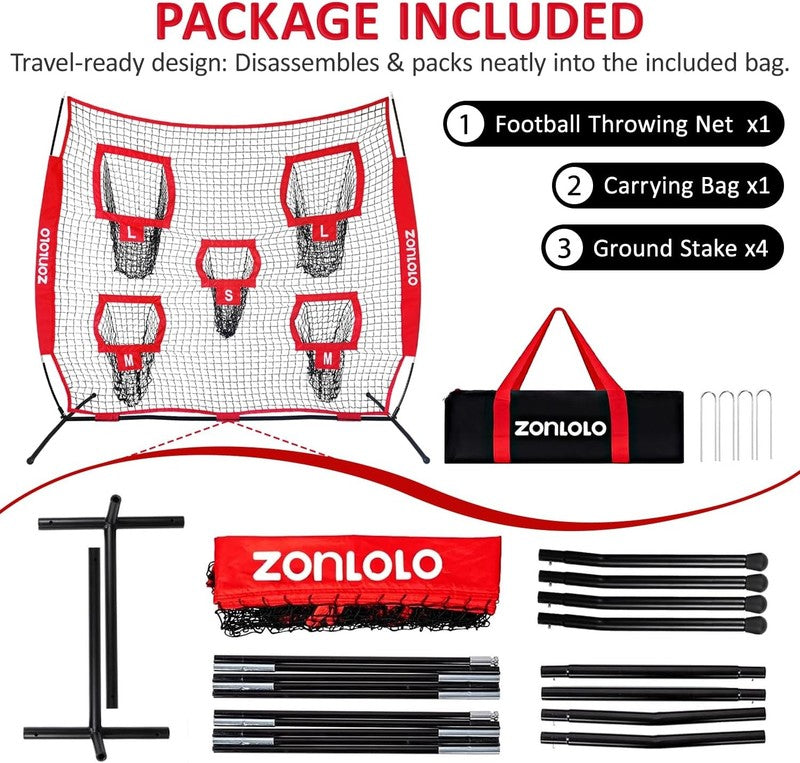 7×7Ft Football Throwing Net, Football Training Net,Target Practice with 5 Differ3