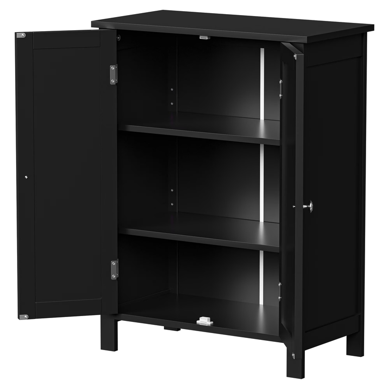Wooden 2 Door Bathroom Cabinet Storage with 3 Shelves Free Standing, Black1