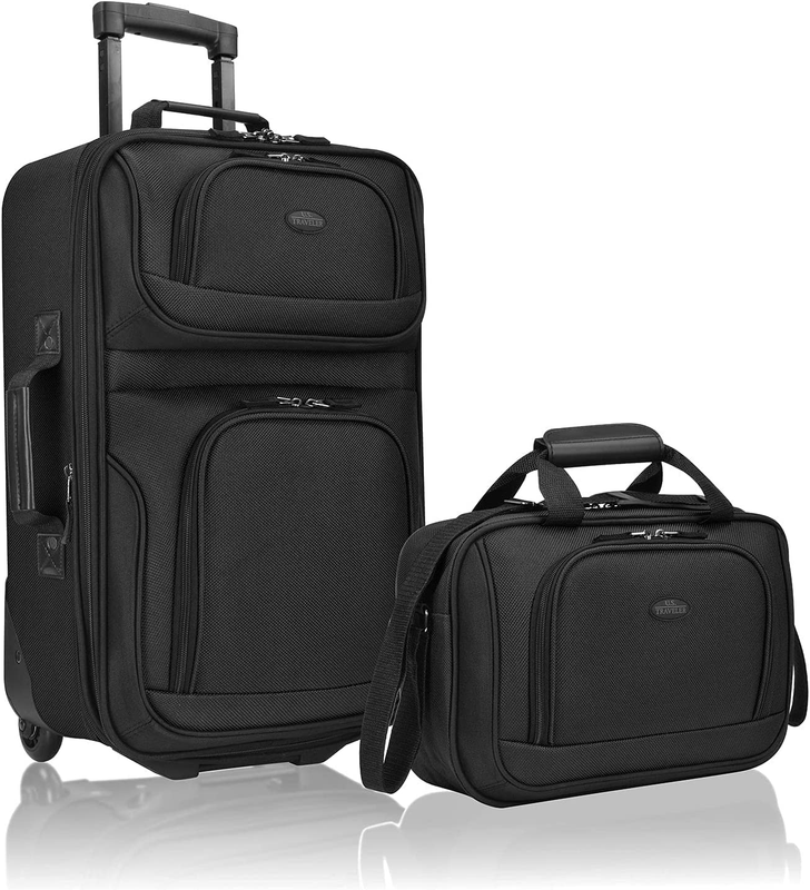 Rio Fabric Expandable Carry On Luggage, Rolling Suitcase, Black, 2 Wheel Set10