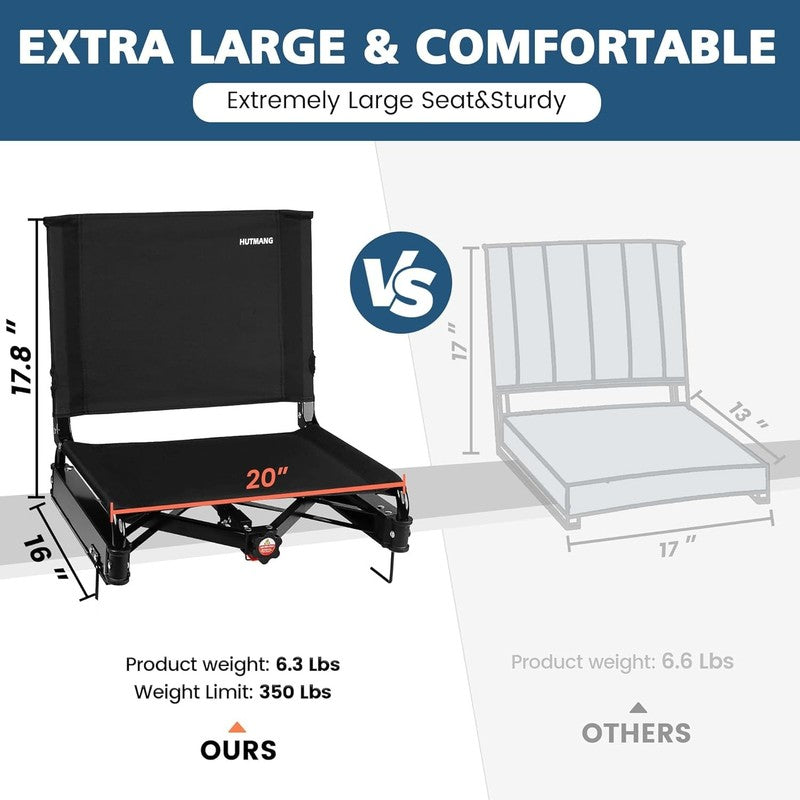 2 Pack Wide Stadium Seats w/ Back Support Cushion Folding Chairs w/ Bag1