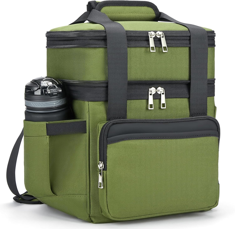 Insulated Lunch Bag & Box 15L Double Deck Reusable Cooler Tote Leakproof Green9
