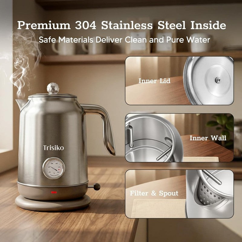 Electric Kettle 1.7L 1200W Thermometer Stainless Steel Auto Shut Off Chrome5