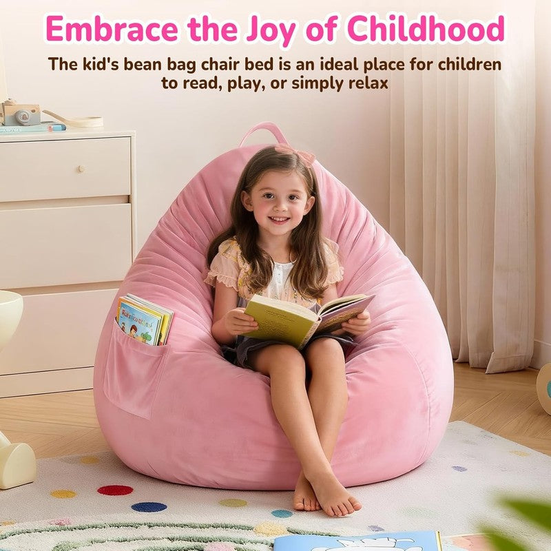 Kids Bean Bag Chair Bed Convertible Beanbag Sofa Bed Corduroy Pink3