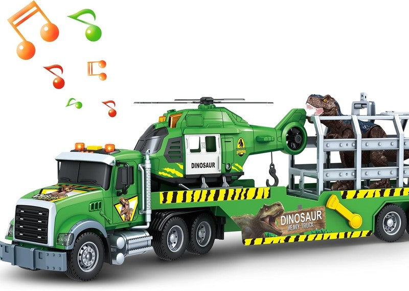 Carrier Dino Truck Kids Toys, 24“ Semi Truck Toy with Helicopter & Dino Toy with7