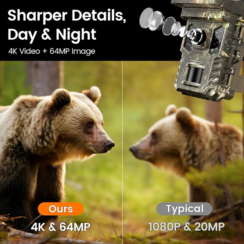 4K 64MP Solar Trail Camera WiFi Bluetooth 0.2S Night Vision IP66 Motion Cam3
