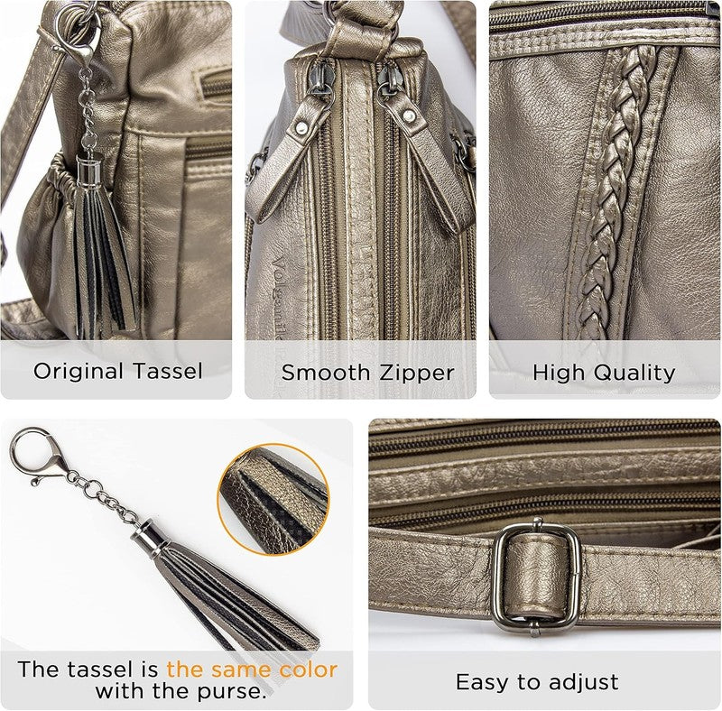 Women Crossbody Bag Tassel PU Leather Shoulder Handbag Purse Pocketbook4