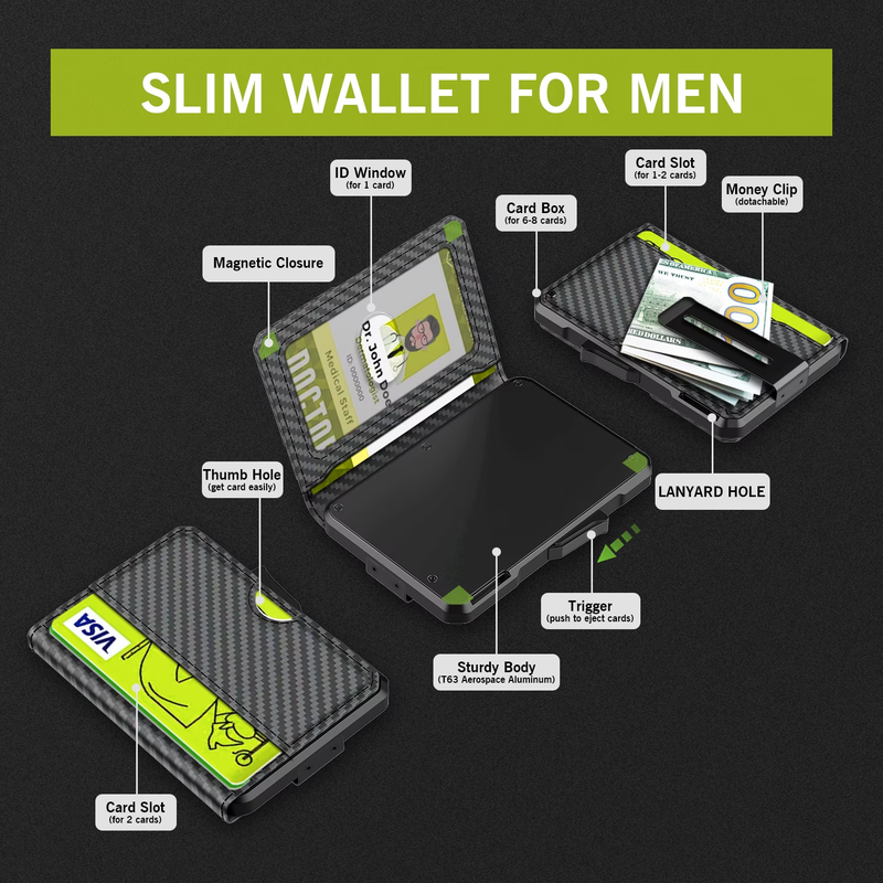 Wallet for Men, Mens Wallet Minimalist Slim Wallet, RFID Blocking Smart Pop up W4