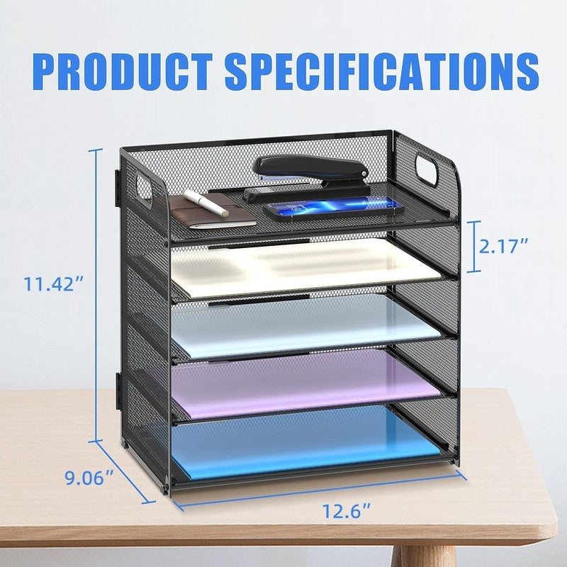 5-Compartment Mesh Paper Organizer with Handle for Office & Home Use5