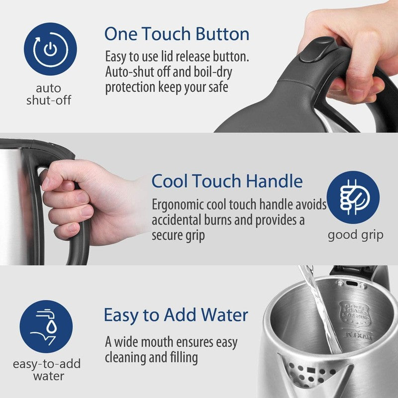 1.7L Stainless Steel Electric Kettle with LED Light & Auto Shut Off, 1500W5
