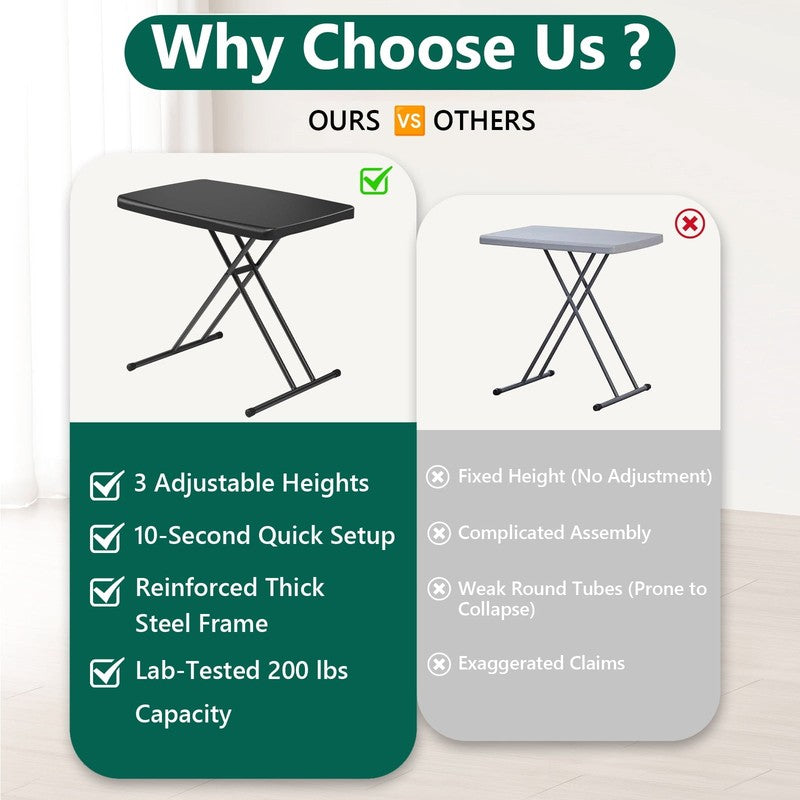 30" Small Camping Folding Table, 22/25/28 Inch Height Adjustment Tv Tray, Practi3
