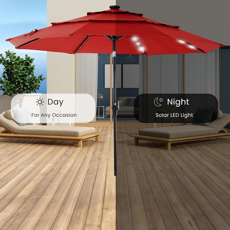 Outdoor 10FT Solar Umbrella 32 LED Lights Tilt Crank Backyard Deck Garden2