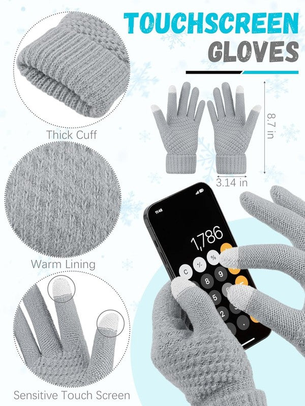 Winter Hat Scarf Gloves and Ear Warmer, Warm Knit Beanie Hat Touch Screen Gloves2