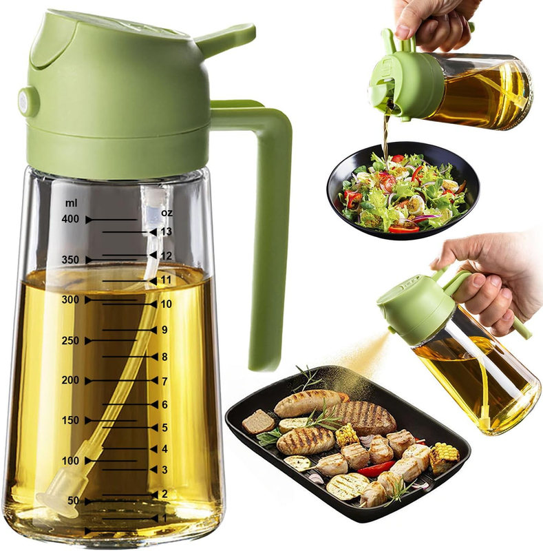 16oz Glass Olive Oil Sprayer 2 in 1 Dispenser Bottle Air Fryer BBQ Green9