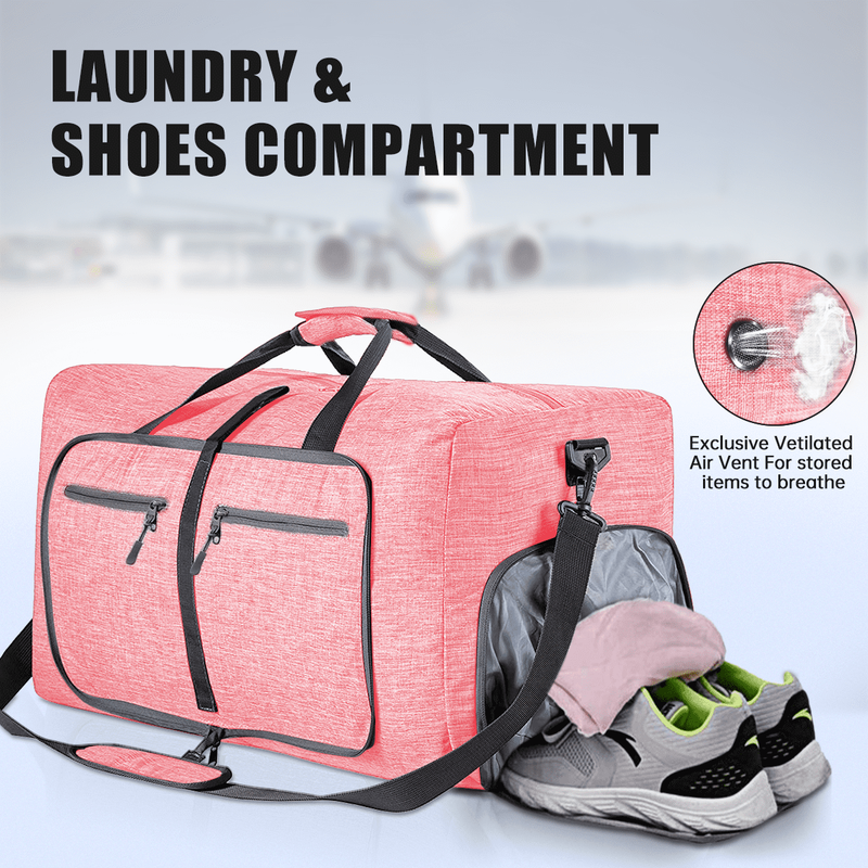 65L Foldable Duffel Bag Women, 24" Travel Bag with Shoes Compartment, Weekender2
