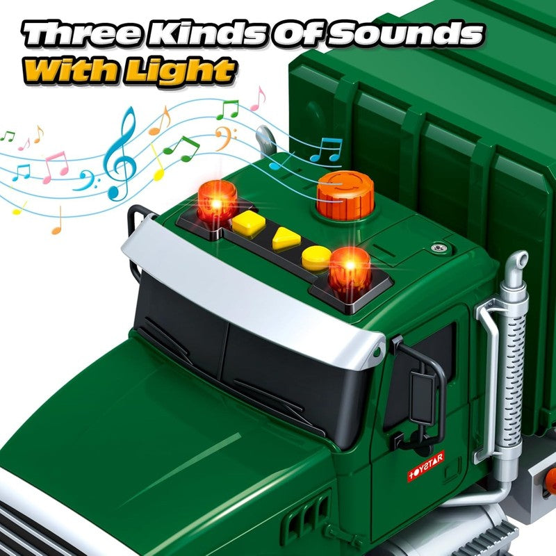 15 Inch Garbage Truck Toy with Sound Lights Trash Bins Learning Cards for Kids A4
