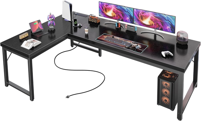 63'' L Shaped Desk w/ Power Outlets USB C Reversible Corner Desk Black10